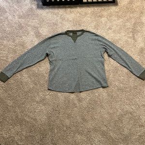 Lucky Brand Thermal Sweater, grey with green edges, size L